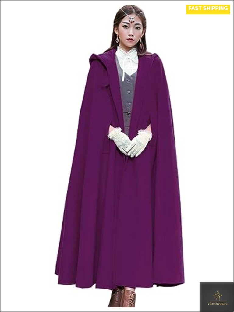 Wool Blend Maxi Hooded Cape Cloak Poncho Winter Coat